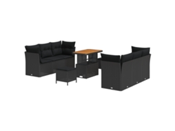 Conjunto 9 Conjunto De Sofá De Jardim Vidaxl Preto Vime Pe (90 X 55 X 71 Cm)