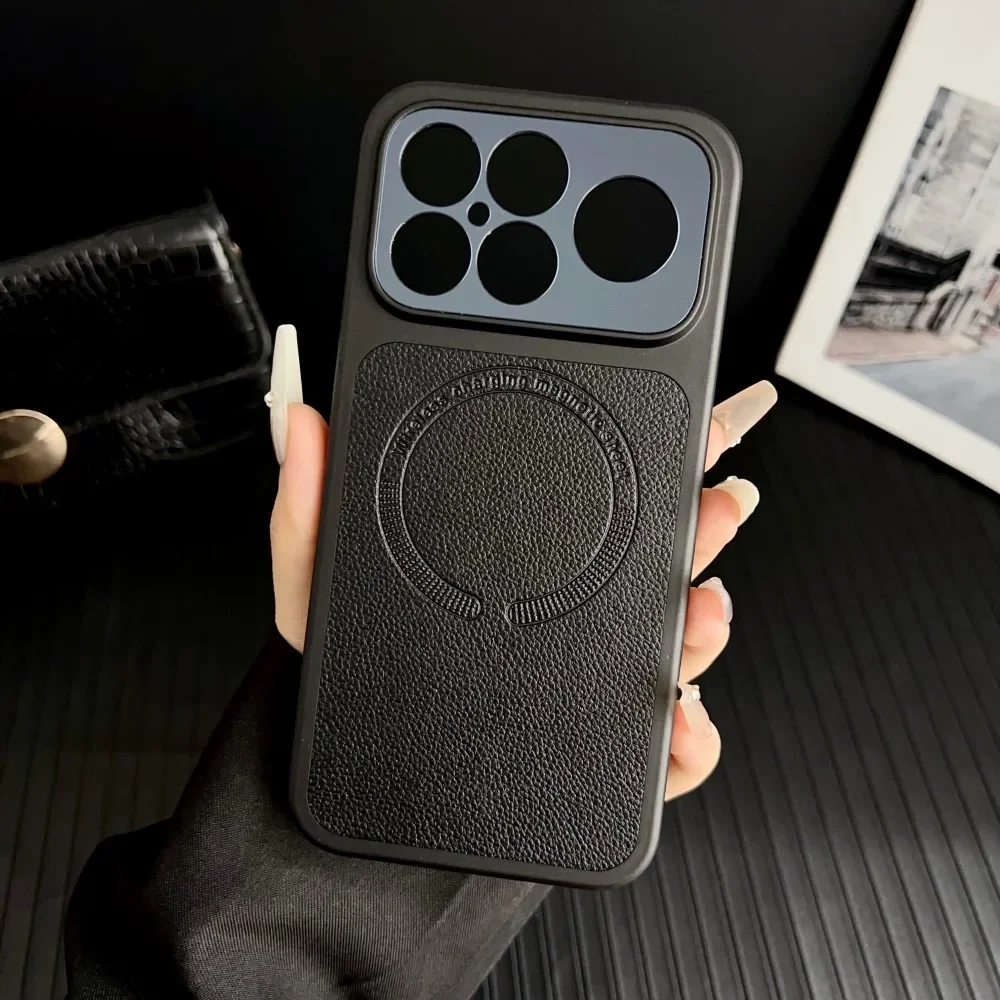 (preto, Poco F8 Ultra) Capa De Telefone Com Textura De Couro, Anti-queda, Suporte Para Carregamento Sem Fio, Com Proteção De Câmera