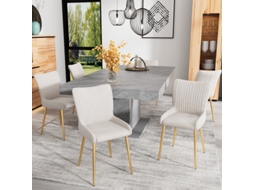Conjunto De 6 Cadeiras De Jantar Acolchoadas Em Veludo, Luxuosas Para Sala De Estar Ou Quarto, Com Pés Metálicos Dourados E Suporte Lombar, Cor Bege