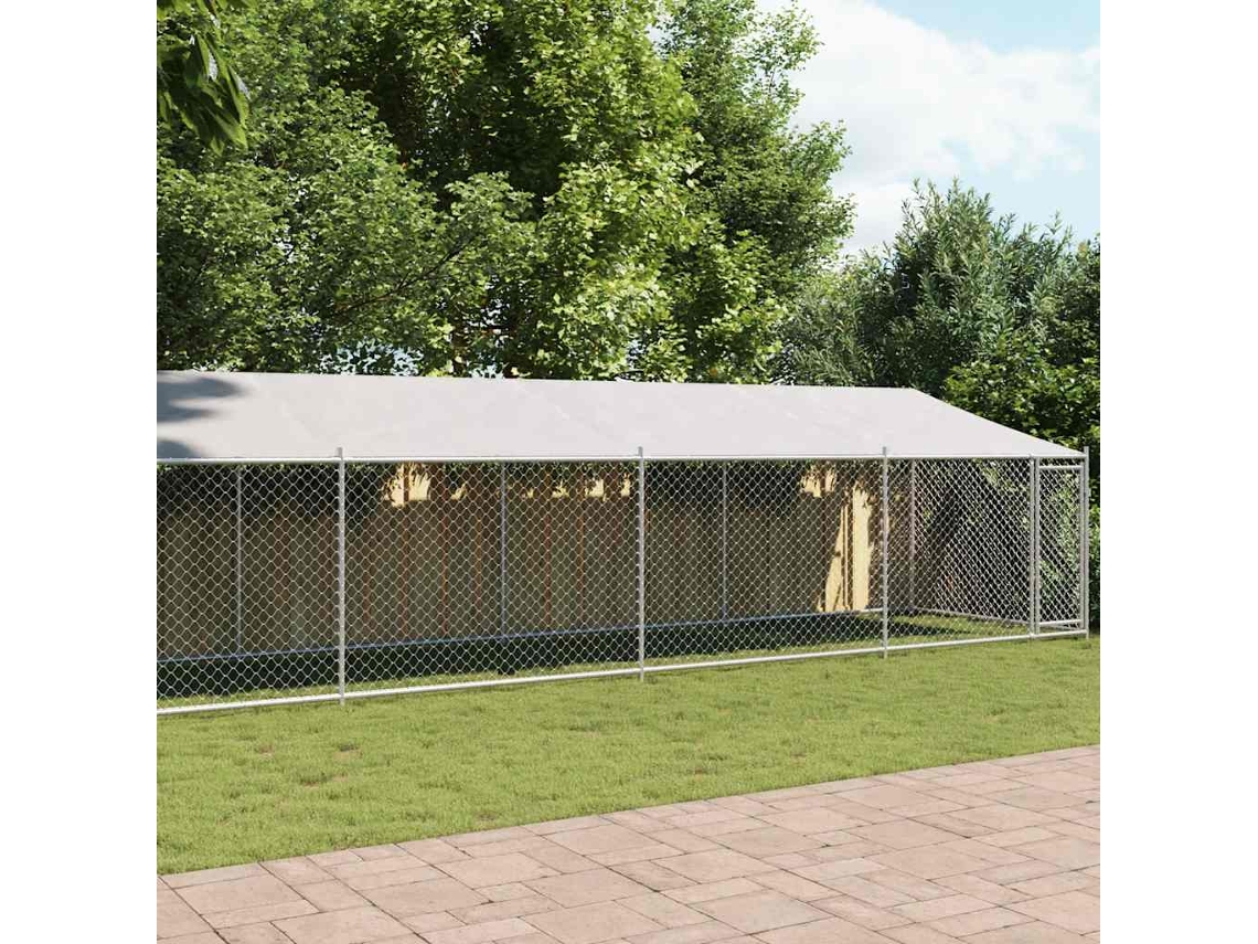 Vidaxl Jaula Para Cão Com Telhado/porta 10x2x2m Aço Galvanizado Cinza