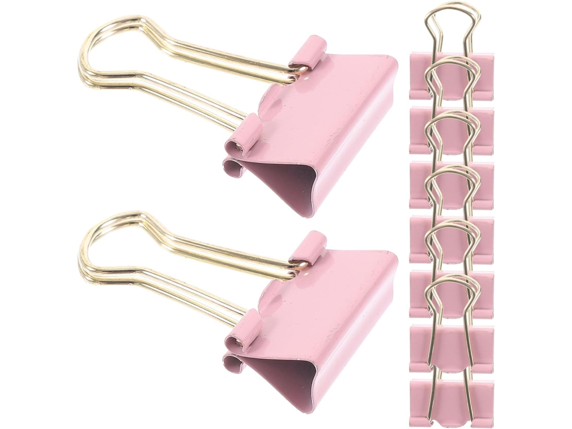 Conjunto de 9 Clips de Papel Multifuncionais em Metal Rosa para Mesa e Casa, Organizadores Práticos e Duráveis para