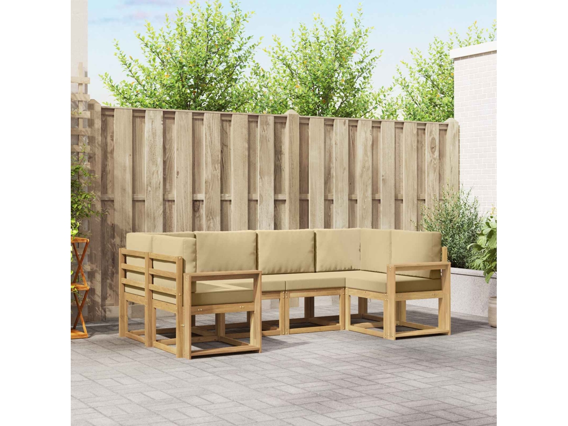 Vidaxl Conjunto De Sofás Para Exterior 6 Unid. Branco E Bege