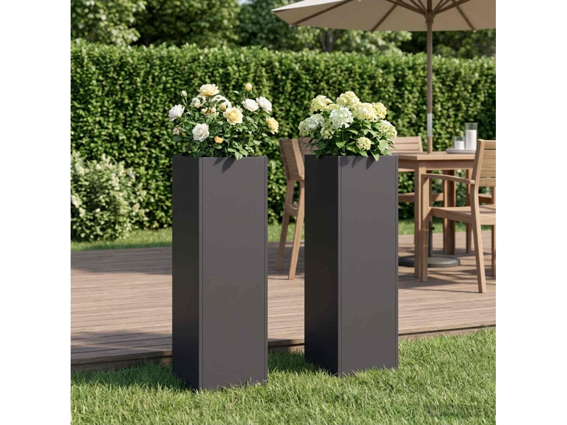Vidaxl Vaso De Jardim 2 Unid. Preto 20 X 20 X 75 Cm