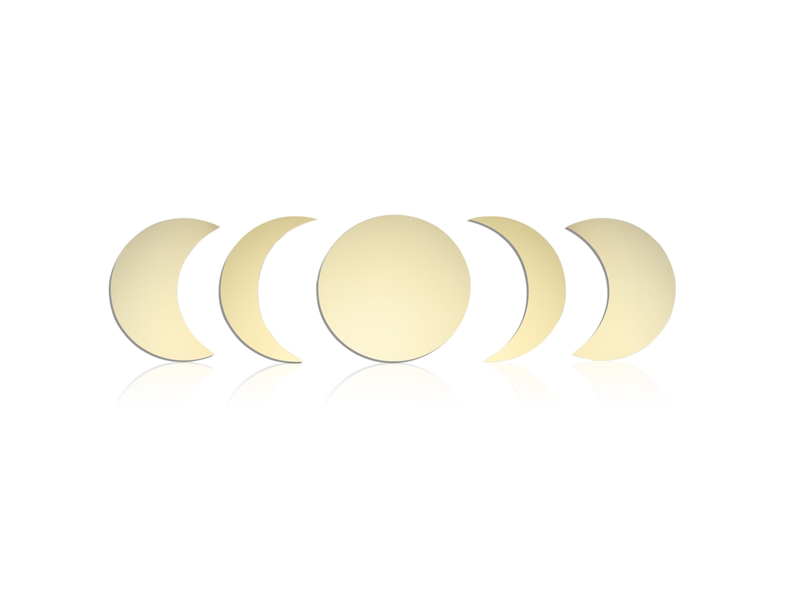 Espelho decorativo com fases da lua em acrílico dourado, 5 peças com adesivo de respeito LAXISCREED