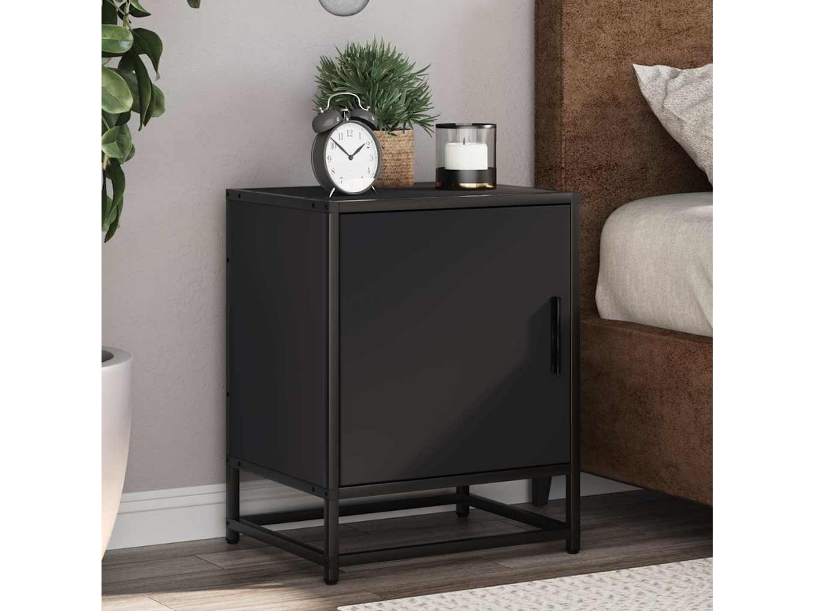 Vidaxl Mesa De Cabeceira 40x31x50cm Derivados De Madeira Preto E Metal