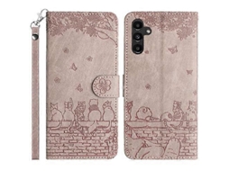 Capa De Couro Com Estampa De Gato E Cordão Compatível Com Samsung Galaxy S24 D