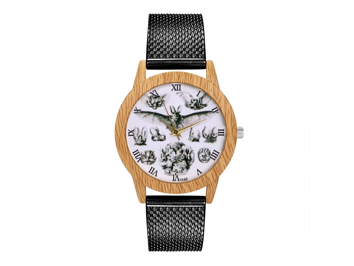 Relógio de pulso unissex Zhoulianfa T162-f com pulseira de malha, preto.