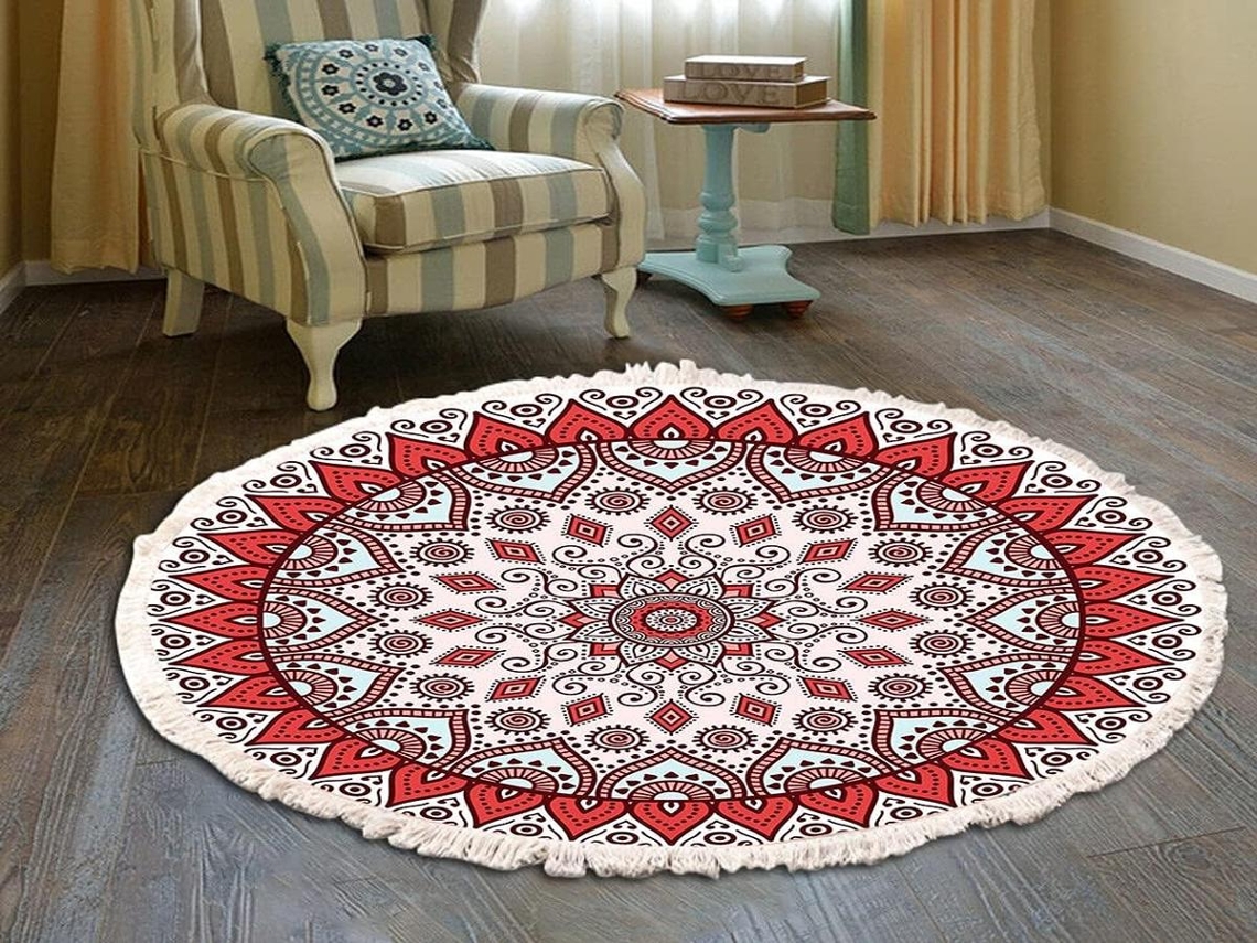 Lurelia Tapete Mandala Redondo Boémio Lavável Absorvente Feito Mão Colorido R085