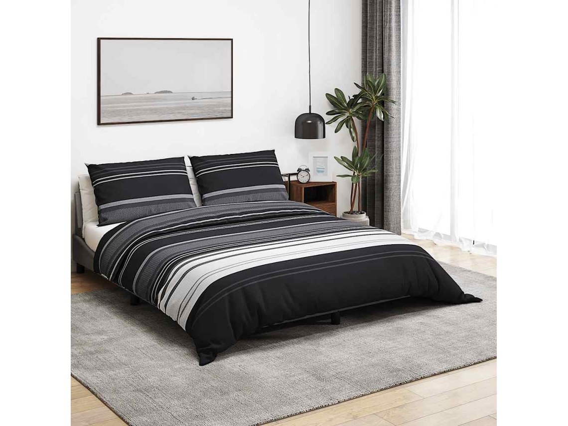 Vidaxl Conjunto De Capa De Edredão 200x200 Cm Algodão Preto E Branco