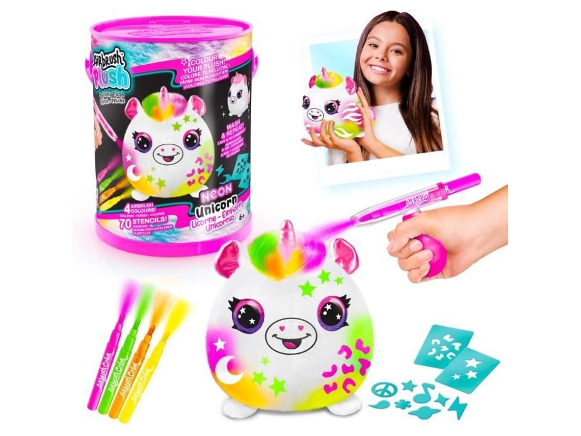 Pelúcia Neon Airbrush, Barril Macio com Marcadores e Stencils Air 022 Canal Toys