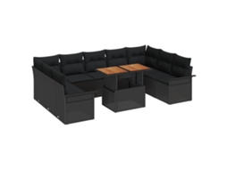 Conjunto 10 Conjunto De Sofá De Jardim Vidaxl Preto Vime Pe (100 X 55 X 73 Cm)