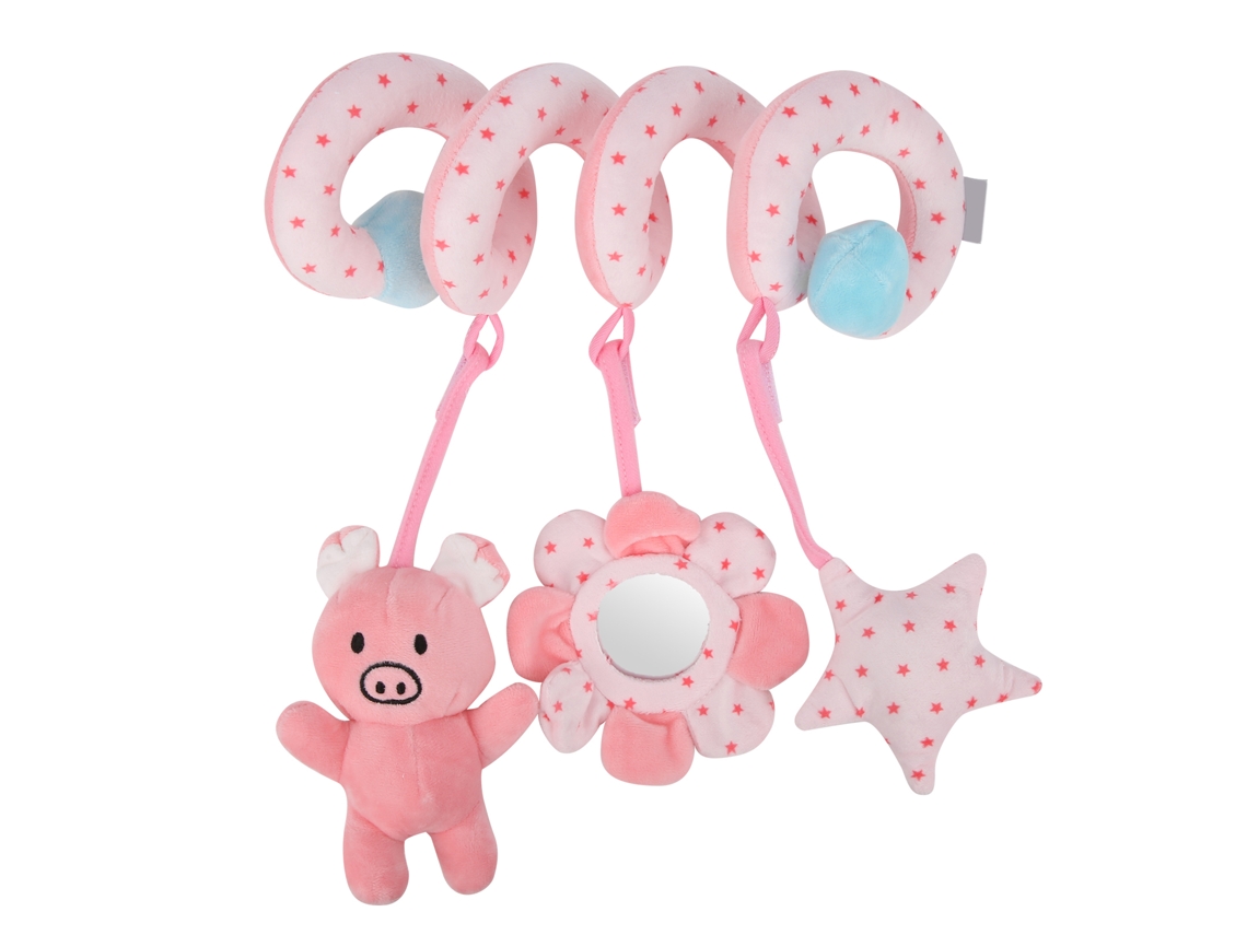 Mali brinquedo Pendurado para Carrinho de Bebê Espiral com Rastrillo Pelúcia Rosa Infantil
