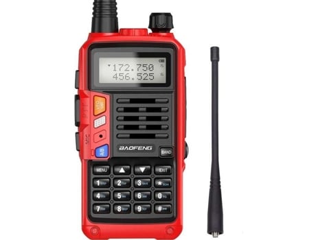 Walkie Talkie Baofeng Uv-S9 Plus Recarregável 2800 Mah Bateria 8-10Km Faixa Vhf/Uhf Banda Dupla 128 Canais 8W; Vermelho