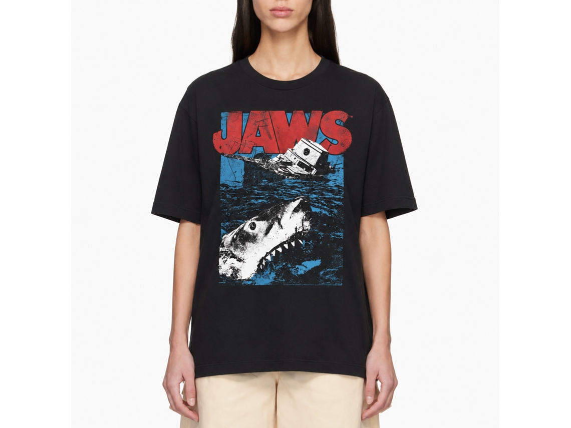 Rockinstone Jaws Movie Great White Black Adult T-shirt Size:xl