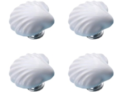 Puxadores De Cerâmica Para Cozinha, Com Design De Concha Branca, Conjunto De 4 Peças, Base Sólida E Resistente Para