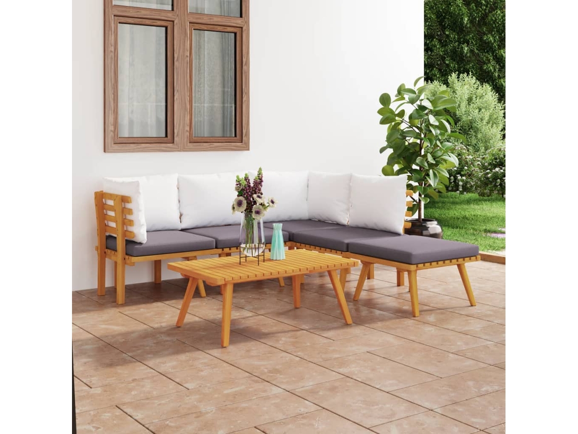 Conjunto Lounge De Jardim 6 Peças Com Almofadões Acácia Macíça Dkd Home Decor