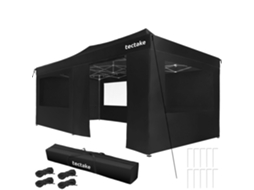 Tectake Pavilhão Dobrável 3x6 M, Alumínio, 6 Painéis Laterais, Preto
