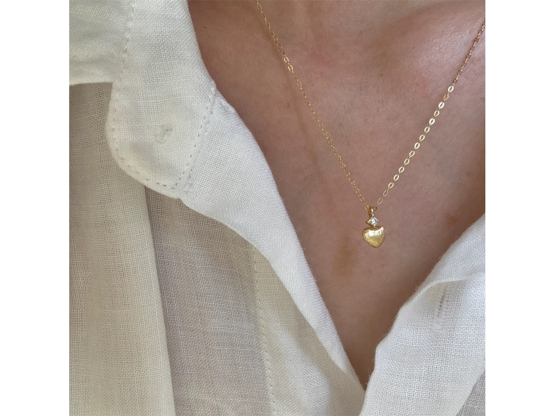 Colar com Pingente de Coração Pequeno em Prata de Lei 925 Fosca, com Design Simples. MDUG (dourado)