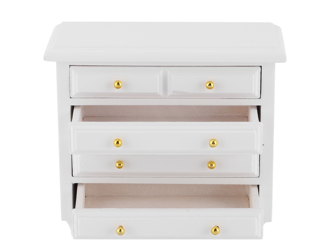 Primerox armário de Gavetas Miniatura 1:12 para Casinha de Bonecas, Móvel Decorativo de Madeira Branco