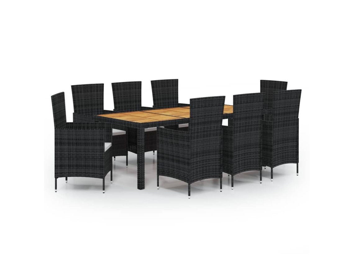 Maison Exclusive - 9 Pcs Conjunto Jantar Exterior Com Almofadões Vime Pe Preto