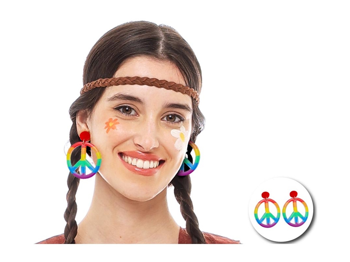 Brincos Hippie Peace Rainbow 6x7,5 cm