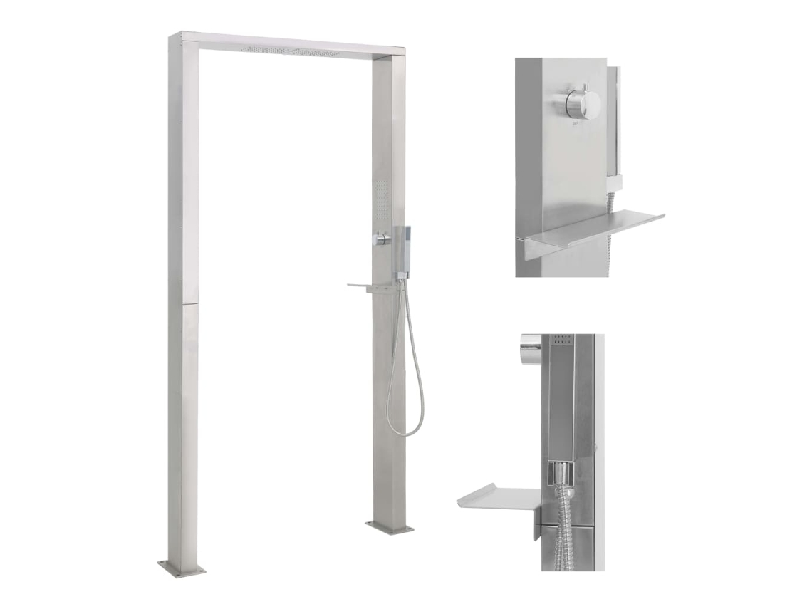 Vidaxl Coluna De Duche P/ Exterior Com Jatos Duplos Em Aço Inoxidável