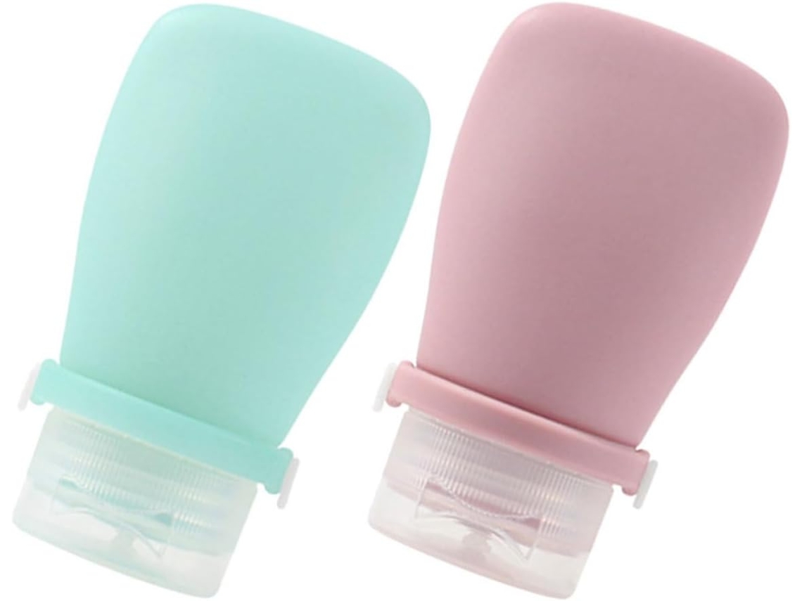 Frascos de loção de silicone práticos e reutilizáveis para vazamentos, 60ml, pacote com 2 unidades.
