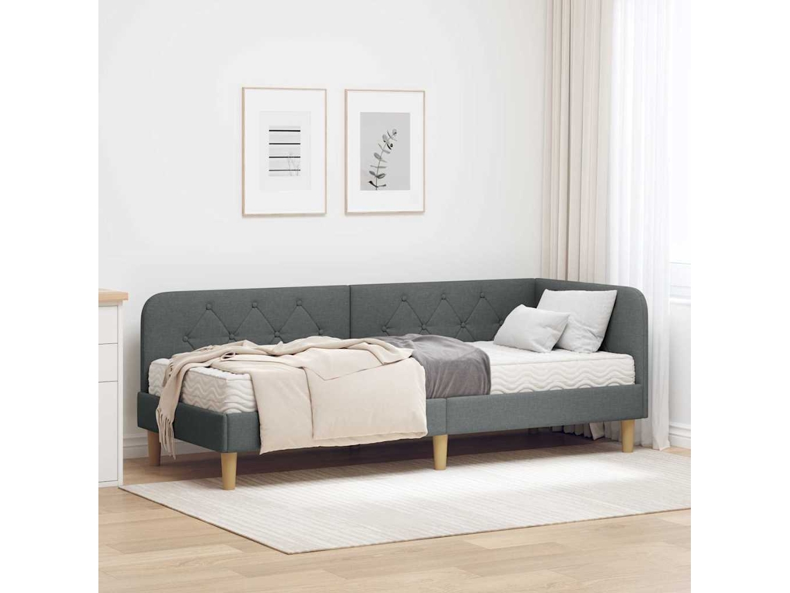 Vidaxl Estrutura de Cama de Canto Cinza Escuro 80 X 200 Cm Tecido