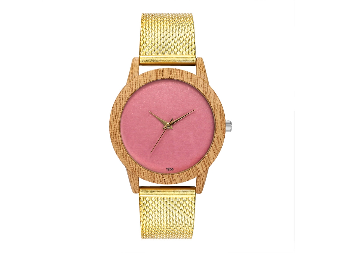 Relógio de quartzo unissex minimalista Zhoulianfa com pulseira de silicone dourada.