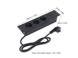 Painéis De Tomada Embutidos Com 3 Tomadas, 2 Usb A E 1 Usb C Pd20w, Fio De 1,5m