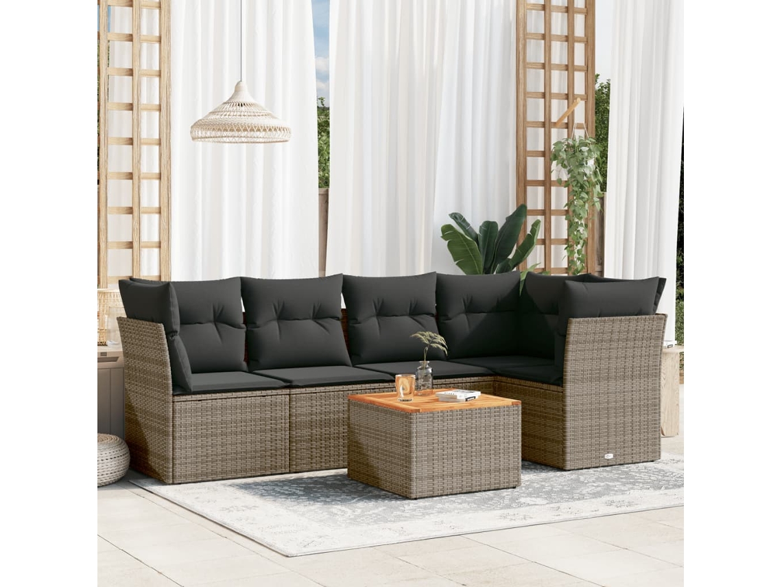 Vidaxl 6 Pcs Conjunto Sofás De Jardim Com Almofadões Vime Cinzento