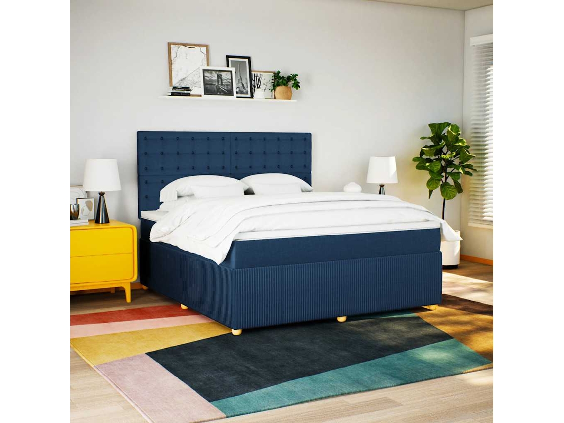 Vidaxl Cama Com Molas/colchão 180x200 Cm Tecido Azul