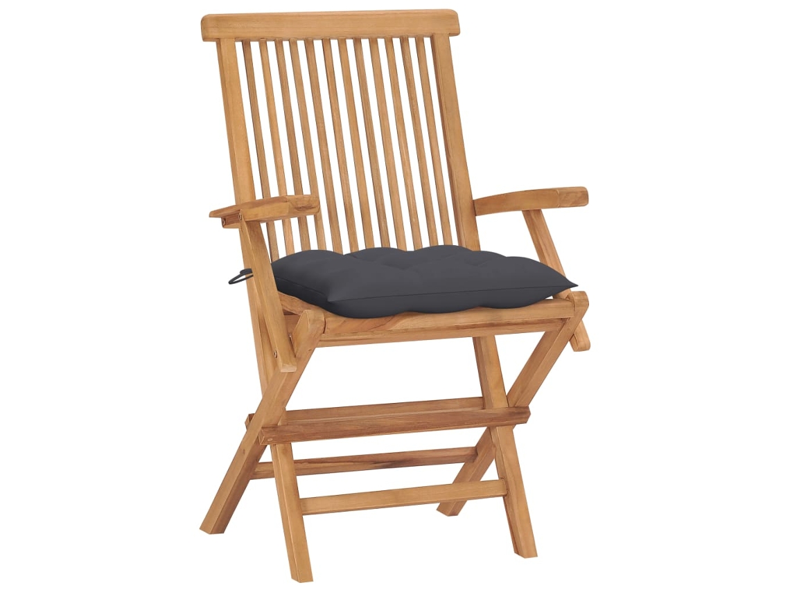 Conjunto de 4 Cadeiras de Jardim com Almofadões Teca Antracite Maciça MAISON EXCLUSIVE