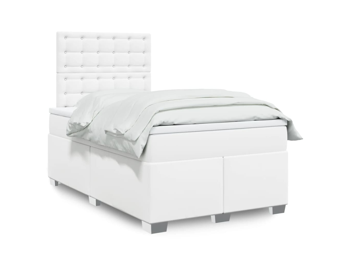 Vidaxl Cama Com Molas/colchão 120x200 Cm Couro Artificial Branco