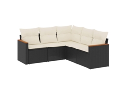 Conjunto 5 sofás de jardim com almofadões VIDAXL vime PE preto