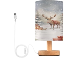 Abajur De Natal Mnsruu Para Quarto, Sala De Estar, Com Rena Natalina Nevada, Luminária De Cabeceira Com Portas