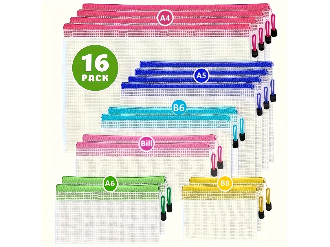 Conjunto de 16 a 30 Sacos de Malha com Zíper, 8 Tamanhos para Documentos, Viagens e Armazenamento Doméstico BRILVIBERA
