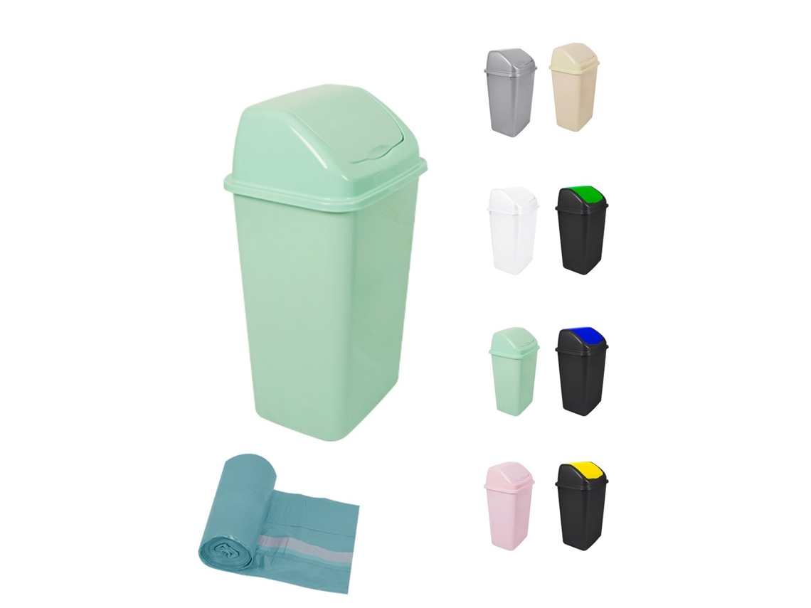 Cubo De Basura Con Tapadera Basculante - 15l / 25l / 30l / 50l - Papelera Ideal Para Cocina, Baño Y Oficina Verde - Negro 50 L + Bolsas