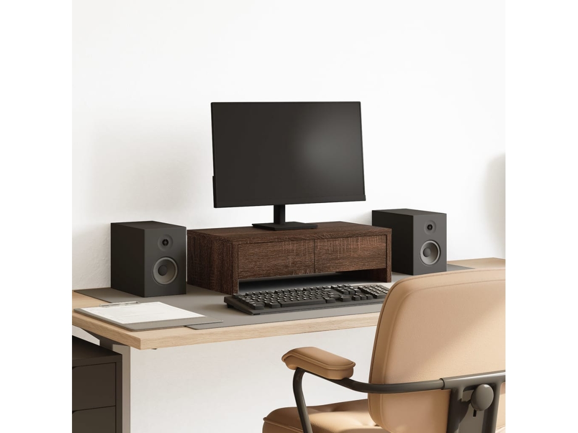 Vidaxl Suporte Monitor C/ Gavetas Derivados Madeira Carvalho Castanho