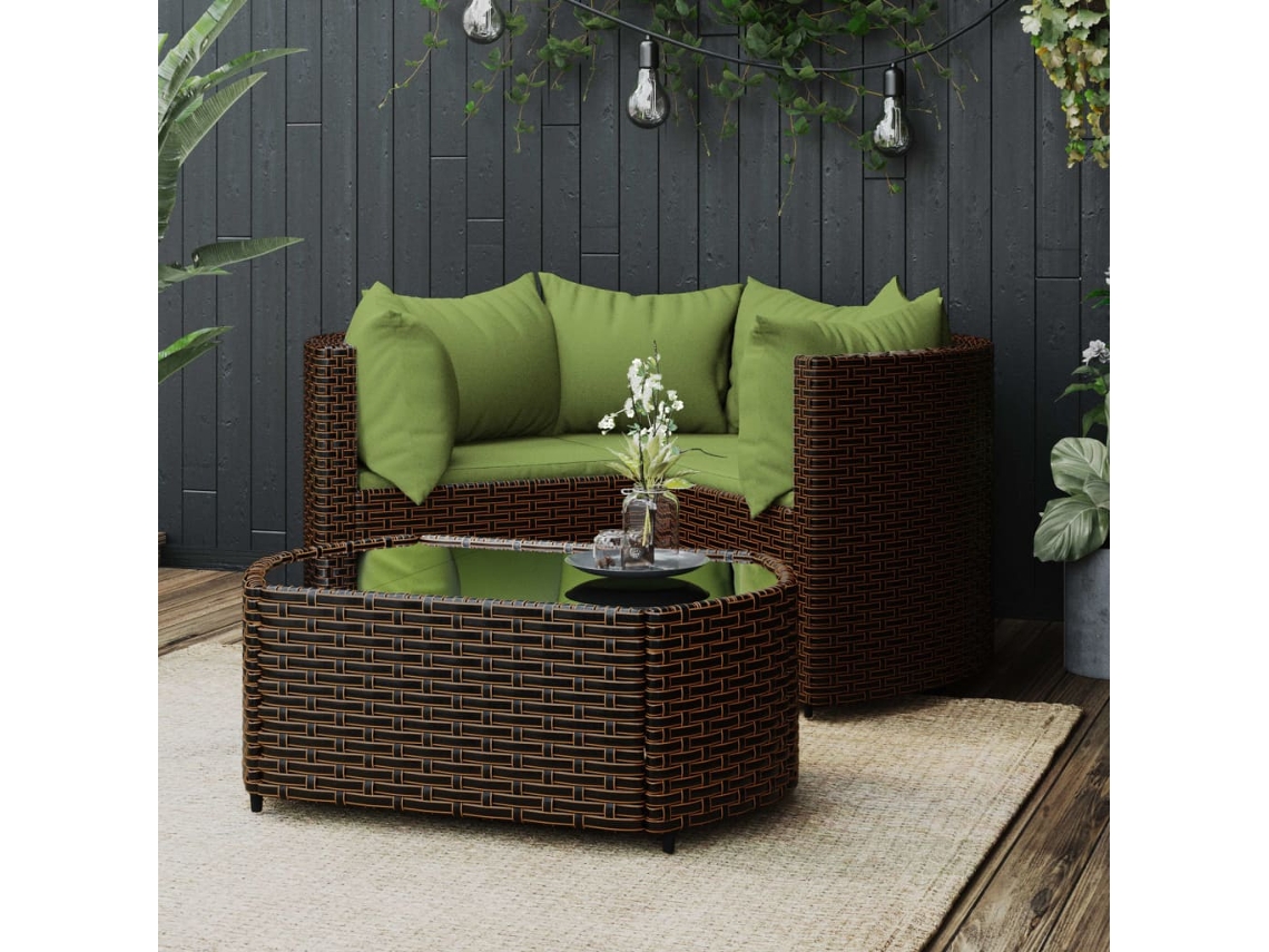 Vidaxl 4 Pcs Conjunto Lounge Jardim C/ Almofadões Vime Pe Castanho