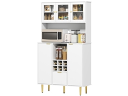 Armário de cozinha móvel com 3 portas de vidro, branco, 100x40x180 cm, com suporte para garrafas S/MARCA