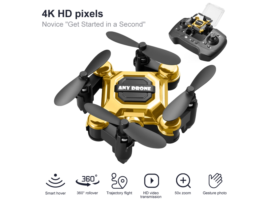 Mini Drone Dobrável, Aeronave Portátil De Altitude Fixa Com Câmera 4k Bestvite (2 Baterias Duração Da Bateria 10 Min Ouro)