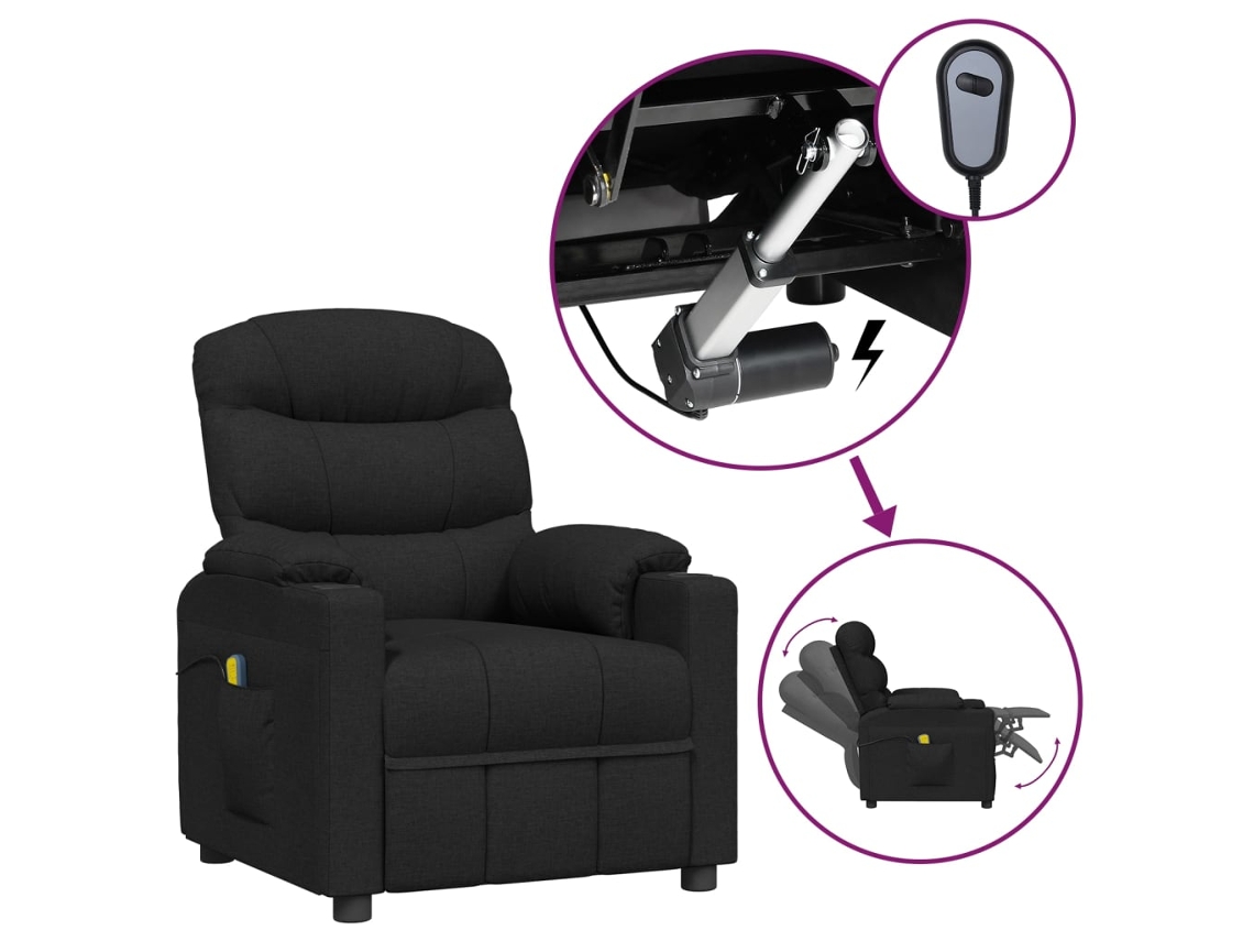 Vidaxl Poltrona De Massagens Elétrica Tecido Preto
