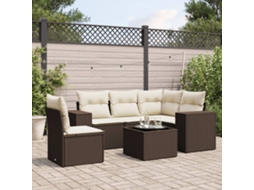 Vidaxl 6 Pcs Conjunto De Sofás Jardim C/ Almofadões Vime Pe Castanho