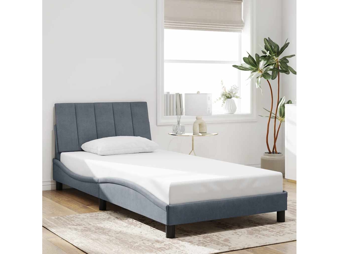 Vidaxl Estrutura De Cama Sem Colchão Hanko 100x200 Cm Veludo Cinzento-escuro