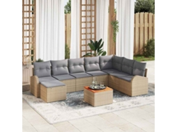 Vidaxl Conjunto De Sofá De Jardim 9 Unid. Bege E Cinza Claro Vime Pe