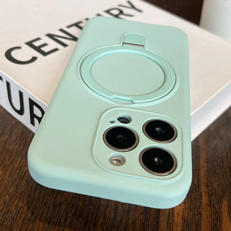 Capa De Silicone Líquido Para Iphone 15 Plus (verde) Com Suporte Magnético.