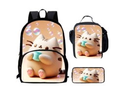 Mochila Estudantil Panoona 3 Peças Com Mochila, Lancheira E Estojo – Gato Cartoon Fofo, 17 Polegadas Estilo 9