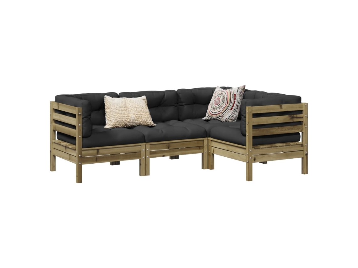 Vidaxl 4 Pcs Conjunto Sofás P/ Jardim Com Almofadões Pinho Impregnado