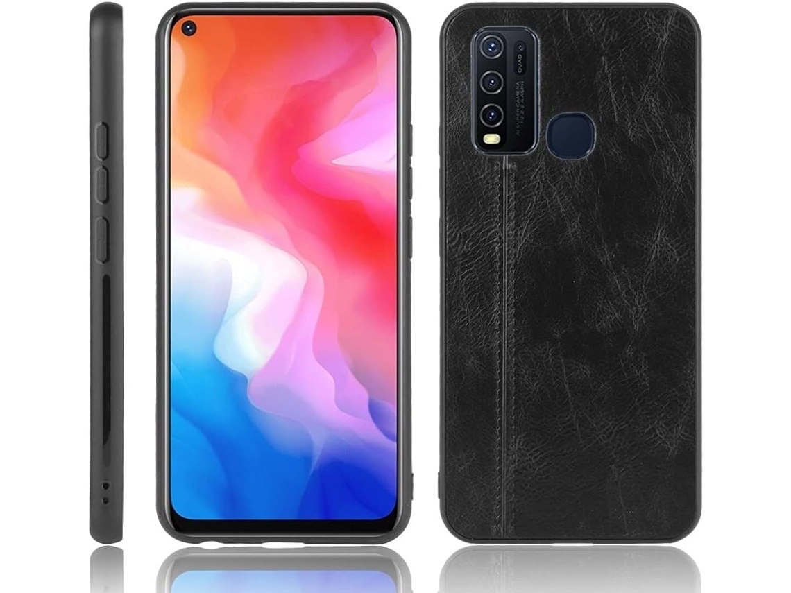 Capa Protetora Para Celular Compatível Com Vivo Y50, Resistente A Impactos, Com Costura Em Couro Bovino.